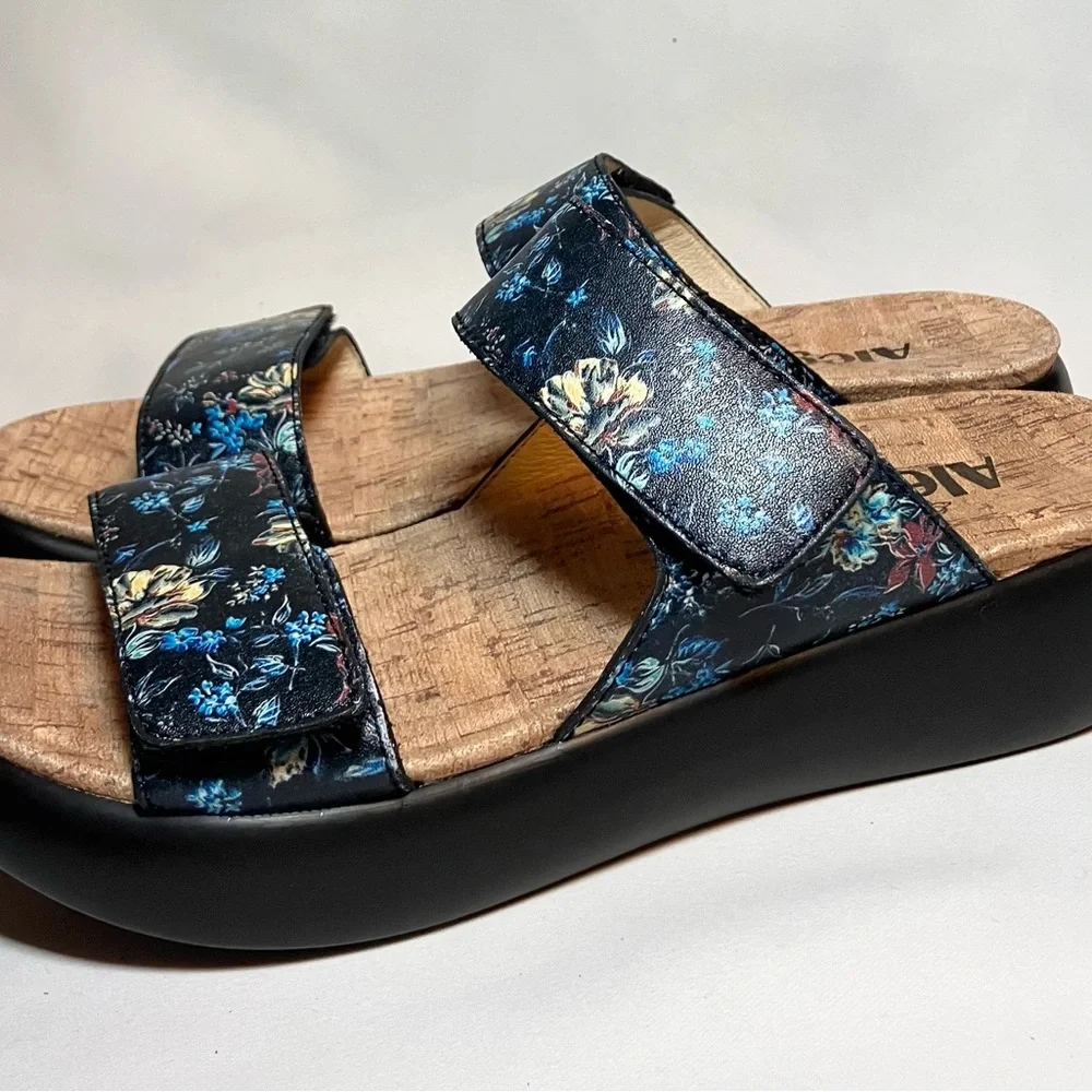 Alegria Navy Sz 7.5 38 Floral Women's Sandals Double Strap Adjustable NWOT‎ Read